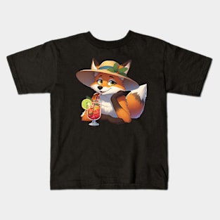 A fox drinking a cocktail AI Kids T-Shirt